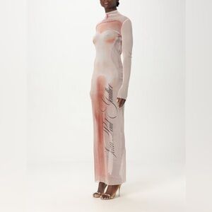 NWT Jean Paul Gaultier "Le Classique" Printed Mesh Maxi Dress Pale/Dusty Pink S